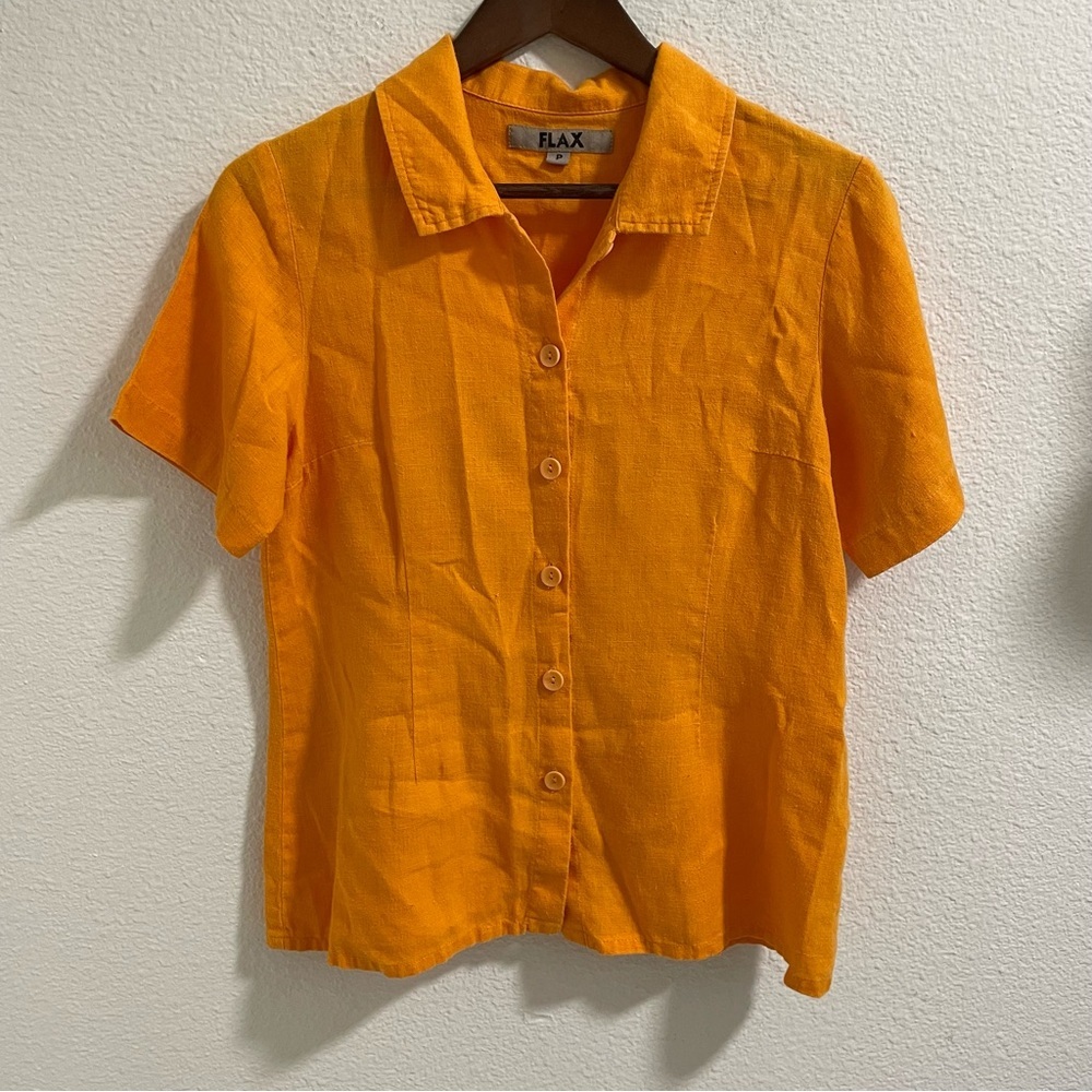 Flax Vibrant Orange linen Collar Shirt